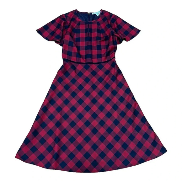 Draper James Red Buffalo Check Retro Flare Midi Dress 2 - Picture 2 of 6
